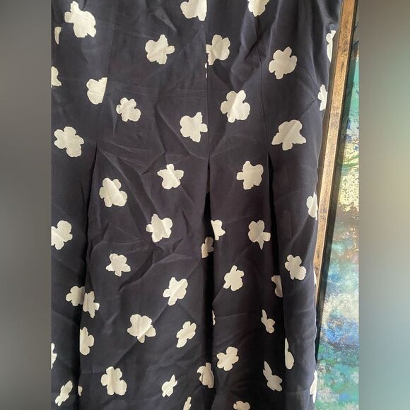 MARELLA Sleeveless Black Beige Floral Dress  Pleated Silk  Sz 6 Made In Italy - Picture 4 of 14